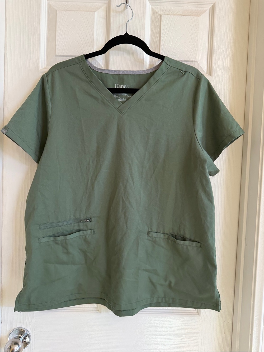 Hanes Olive Green V-Neck Women’s Scrub Top - Short Sleeve